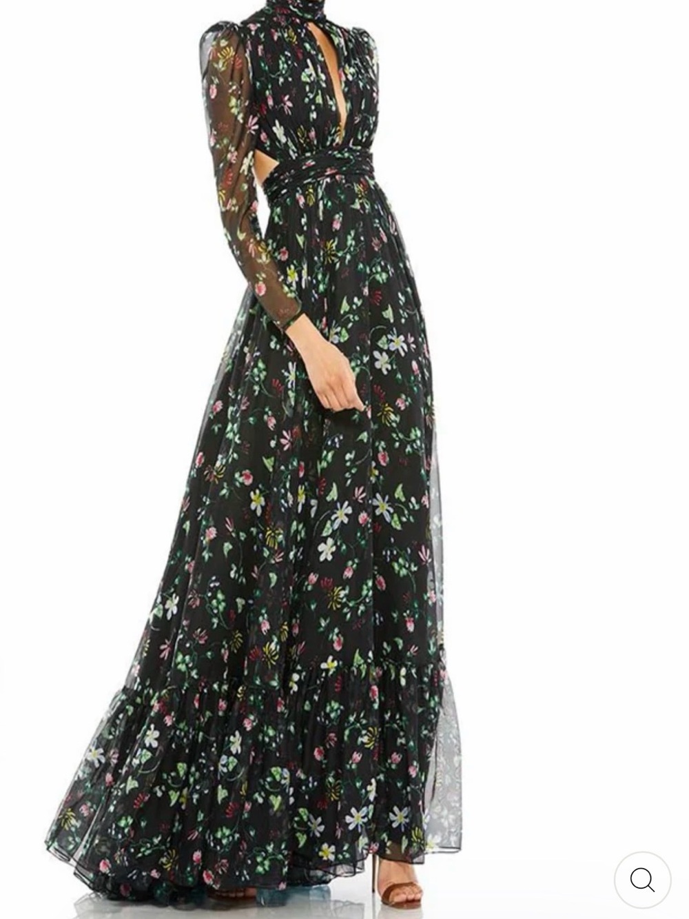 Mac Duggal 67942 Size 4 Floral Black Maxi Dress NWT Wedding Guest Formal Gala